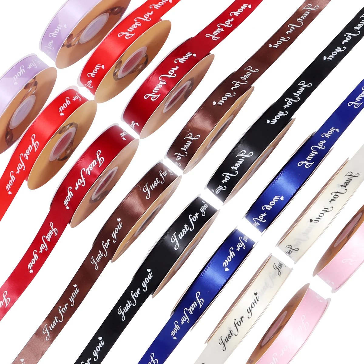 50 Yards Satin Ribbon Color Printed 'JUST FOR YOU' Wrapping Ribbons for Baking Flower Birthday Festival Gifts Party Decoration