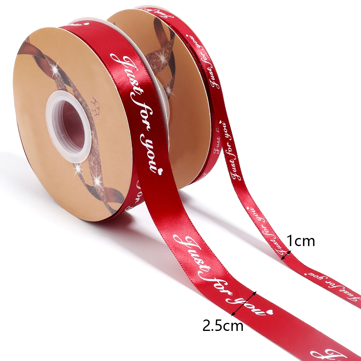 50 Yards Satin Ribbon Color Printed 'JUST FOR YOU' Wrapping Ribbons for Baking Flower Birthday Festival Gifts Party Decoration