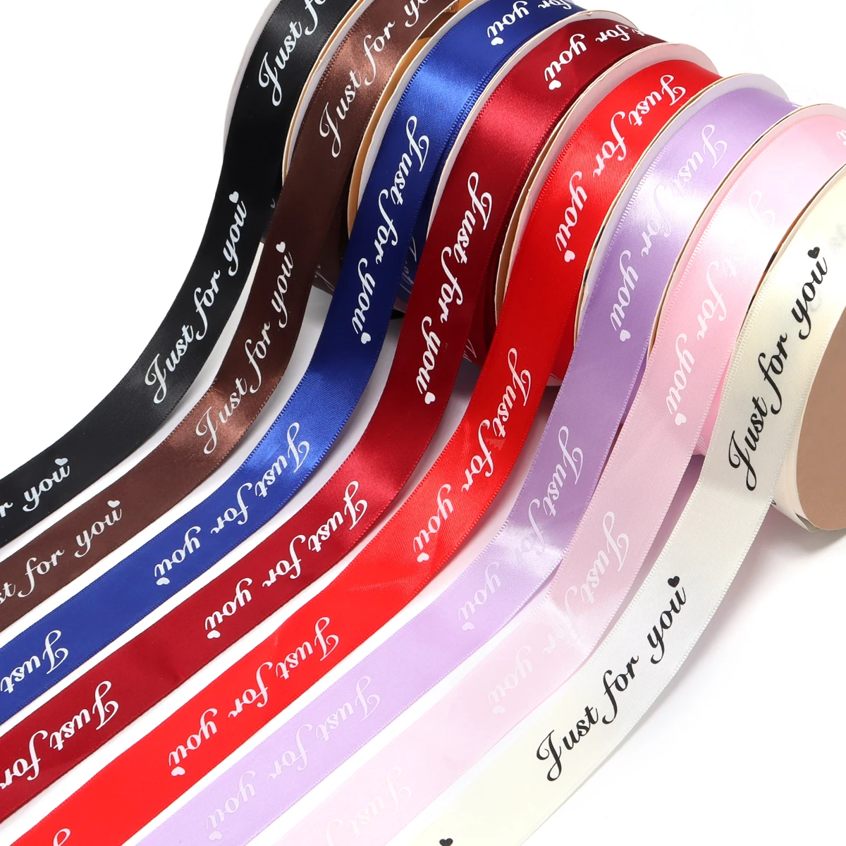 50 Yards Satin Ribbon Color Printed 'JUST FOR YOU' Wrapping Ribbons for Baking Flower Birthday Festival Gifts Party Decoration