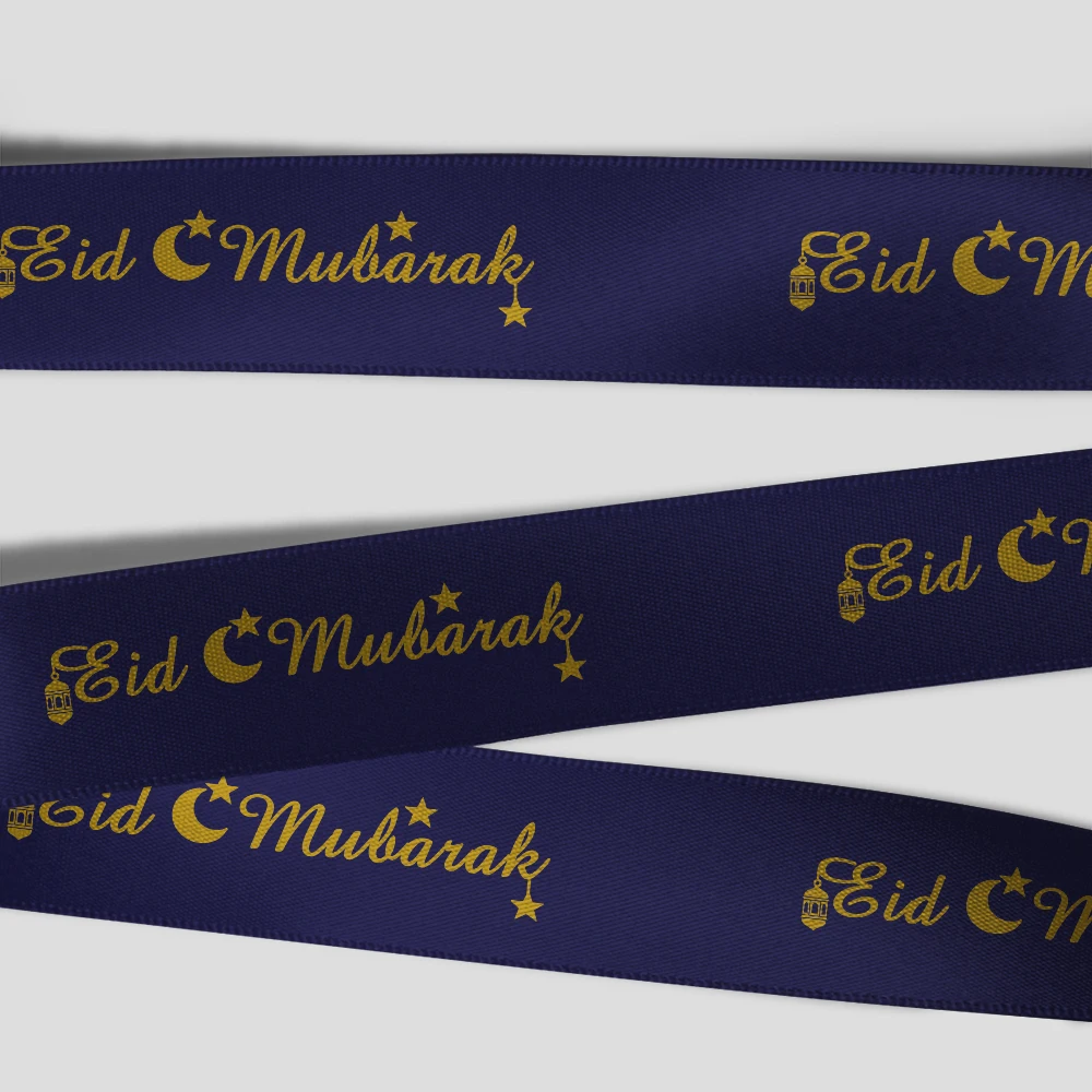 100Yards Eid Ramadan Mubarak Ribbon Tapes for Muslim Fasting Festival Gifts Wrapping Showcase Home Partyware Banner Cake Decor