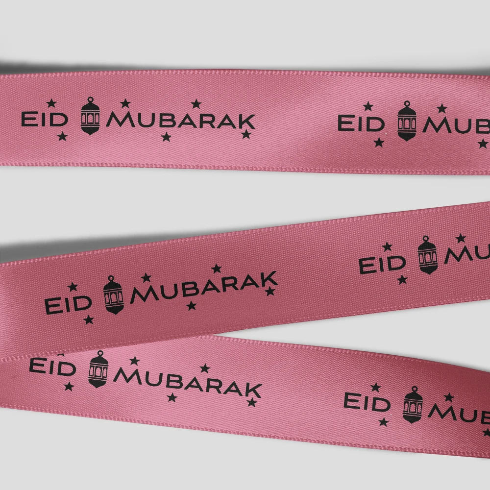100Yards Eid Ramadan Mubarak Ribbon Tapes for Muslim Fasting Festival Gifts Wrapping Showcase Home Partyware Banner Cake Decor