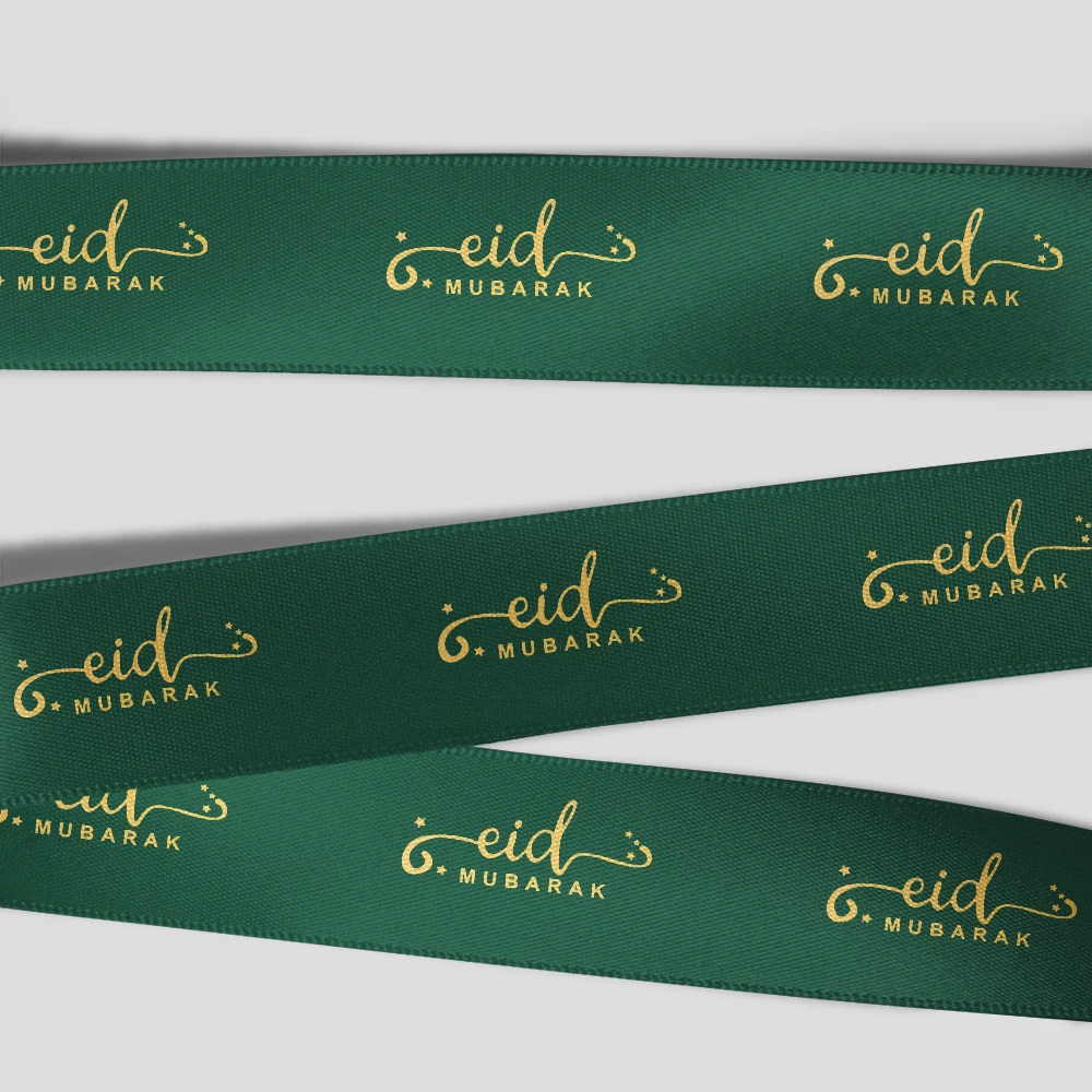 100Yards Eid Ramadan Mubarak Ribbon Tapes for Muslim Fasting Festival Gifts Wrapping Showcase Home Partyware Banner Cake Decor