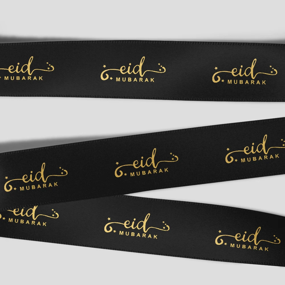 100Yards Eid Ramadan Mubarak Ribbon Tapes for Muslim Fasting Festival Gifts Wrapping Showcase Home Partyware Banner Cake Decor