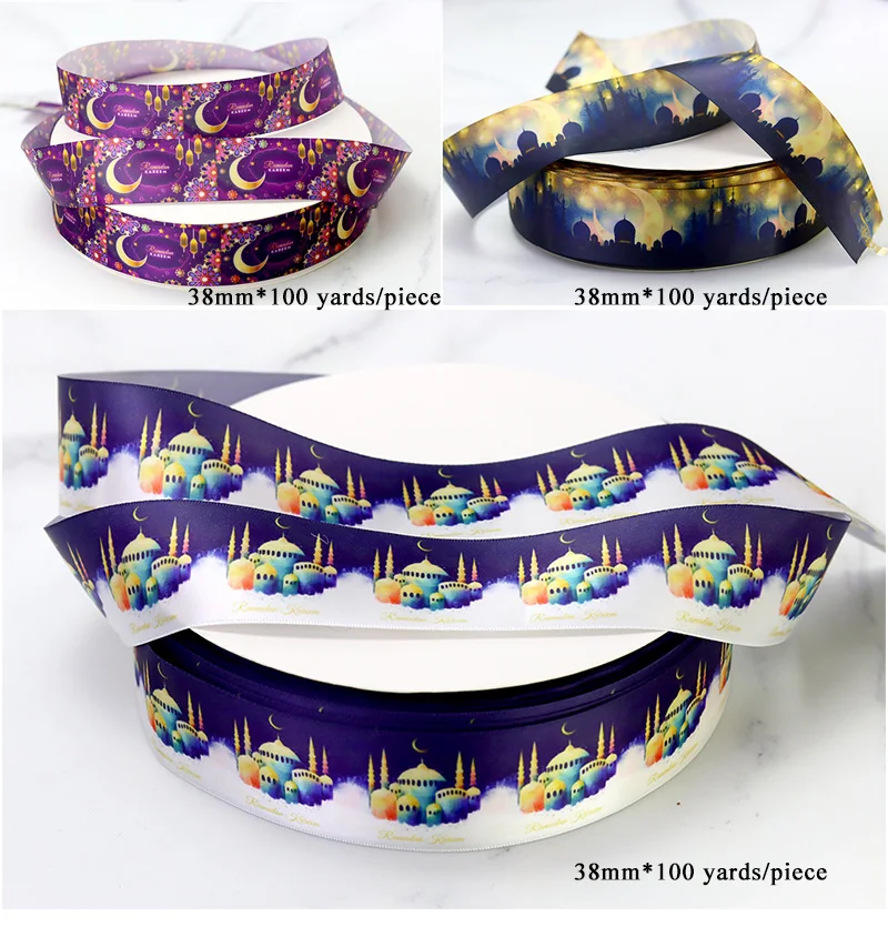 Ramadan Mubarak Kareem Festival Decoration Ribbon Personalized Muslim Ribbon For Box Gift Wrapping 100Yards/lot