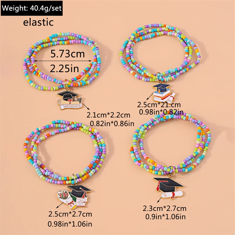 Fashion Doctor Hat Bracelets for Women Handmade Colorful Beads Bracelets Students Graduation Jewelry Gifts