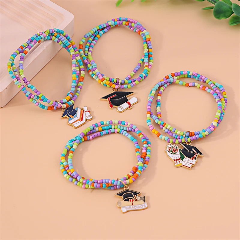 Fashion Doctor Hat Bracelets for Women Handmade Colorful Beads Bracelets Students Graduation Jewelry Gifts