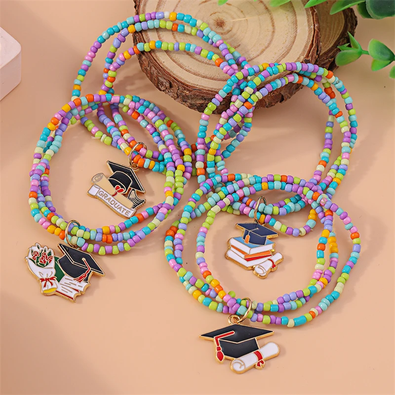 Fashion Doctor Hat Bracelets for Women Handmade Colorful Beads Bracelets Students Graduation Jewelry Gifts