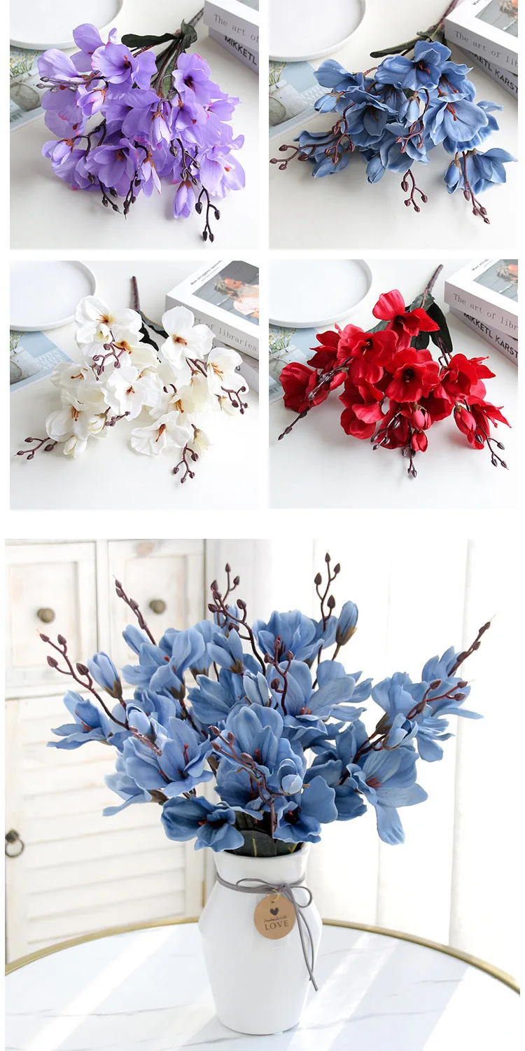 5 Forks 20Heads Artificial Silk Flower Bouquet Simulation Magnolia Plant for Home Living Room Decoration Wedding Fake Flowers 5 Forks 20Heads Artificial Silk Flower Bouquet Simulation Magnolia Plant for Home Living Room Decoration Wedding Fake Flowers