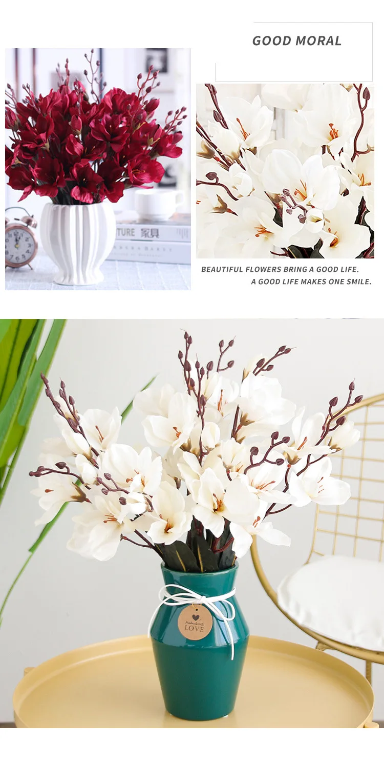 5 Forks 20Heads Artificial Silk Flower Bouquet Simulation Magnolia Plant for Home Living Room Decoration Wedding Fake Flowers 5 Forks 20Heads Artificial Silk Flower Bouquet Simulation Magnolia Plant for Home Living Room Decoration Wedding Fake Flowers