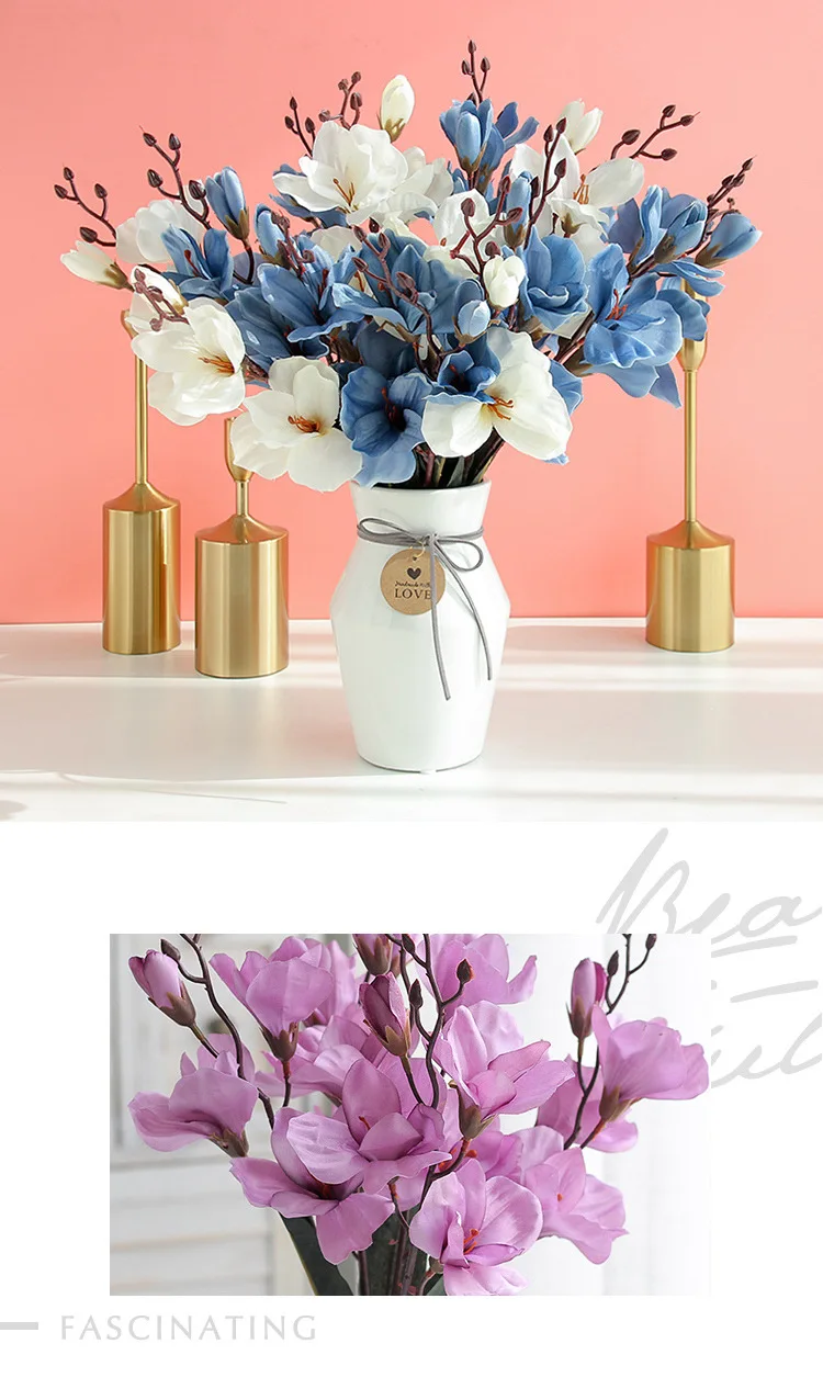 5 Forks 20Heads Artificial Silk Flower Bouquet Simulation Magnolia Plant for Home Living Room Decoration Wedding Fake Flowers 5 Forks 20Heads Artificial Silk Flower Bouquet Simulation Magnolia Plant for Home Living Room Decoration Wedding Fake Flowers