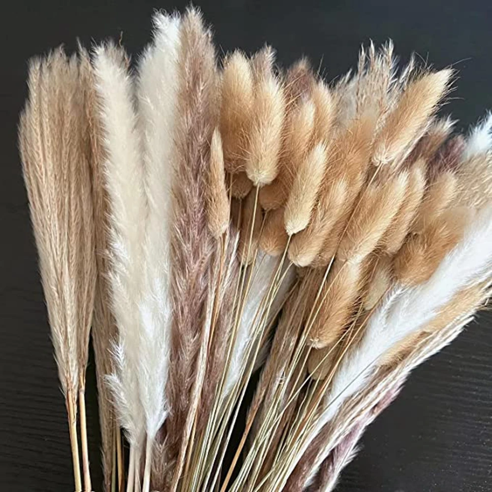 90PCS Natural Fluffy Pampas Grass Wedding Bouquet, Home Party Decor Dried Flowers Wedding Supplies Accessories Room Decor Floral