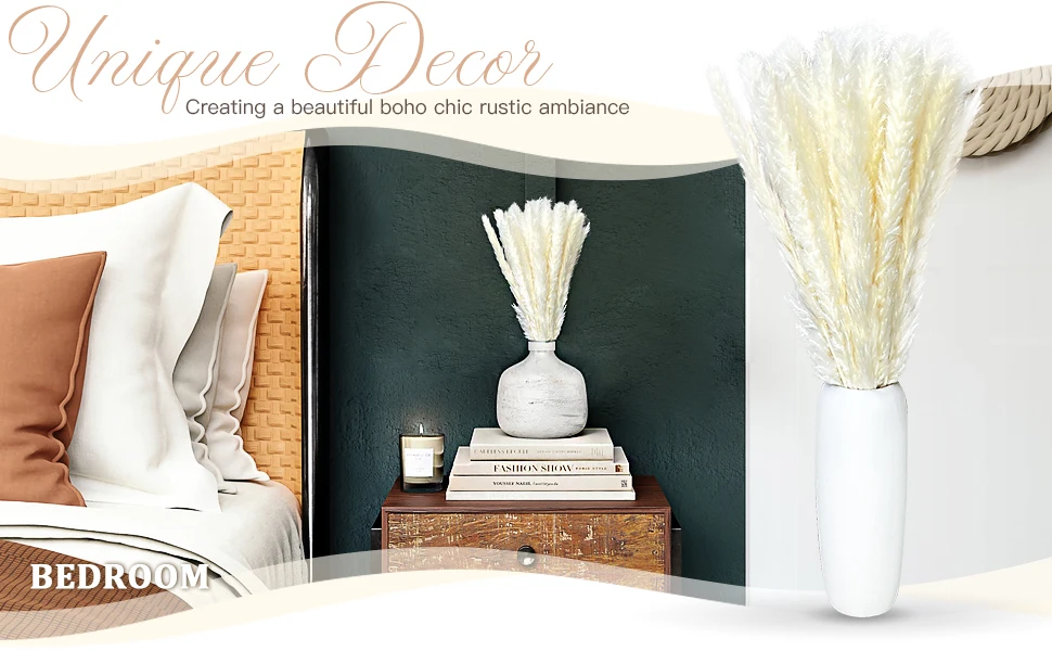 90PCS Natural Fluffy Pampas Grass Wedding Bouquet, Home Party Decor Dried Flowers Wedding Supplies Accessories Room Decor Floral