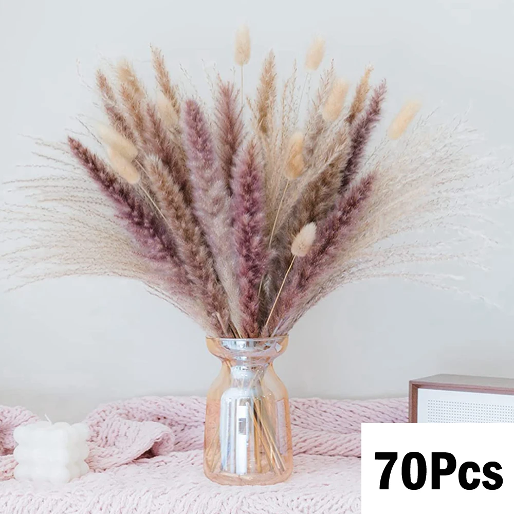 90PCS Natural Fluffy Pampas Grass Wedding Bouquet, Home Party Decor Dried Flowers Wedding Supplies Accessories Room Decor Floral