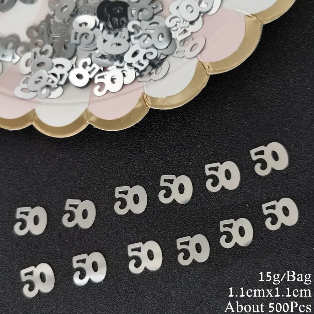 15g Number 50 Confetti Golden Silver Digit 50th Anniversary Event Brithday Party Decoration Confetti Sequin Party Supplies 500pc