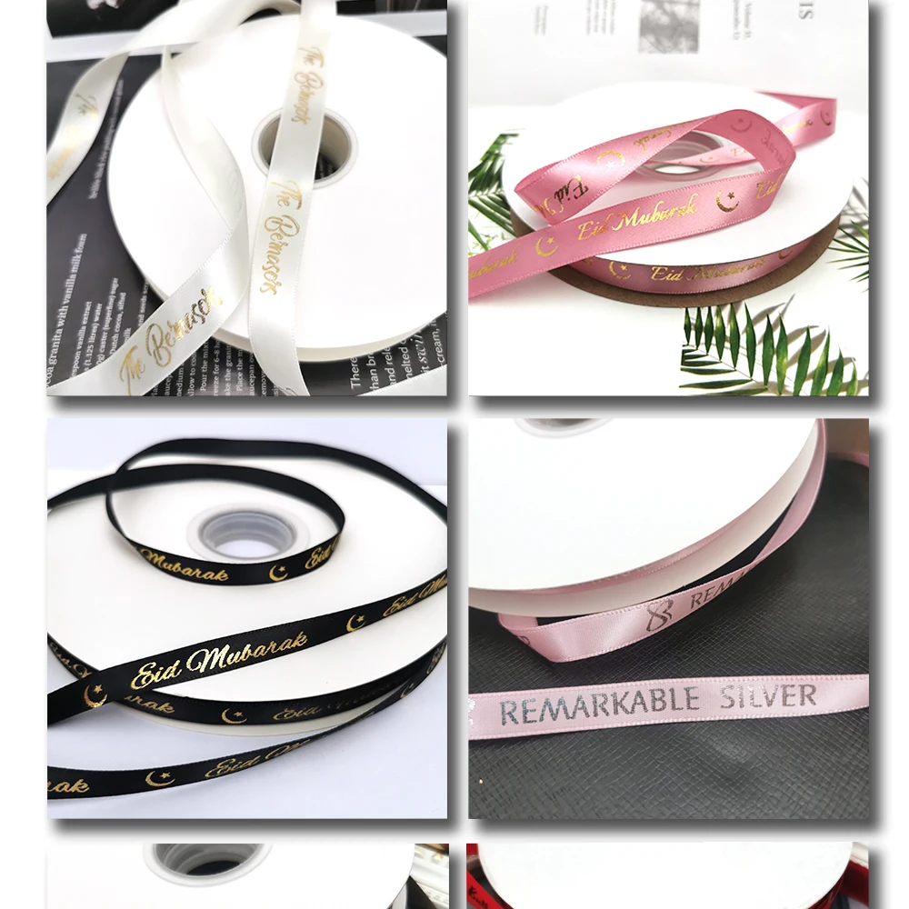 Personalized Brand Logo Printed Ribbon, Golden Edges, Satin Rubban Tape, Wedding Party Favor, Gifts Box Baking Wrapping Bouquet Personalized Brand Logo Printed Ribbon, Golden Edges, Satin Rubban Tape, Wedding Party Favor, Gifts Box Baking Wrapping Bouquet