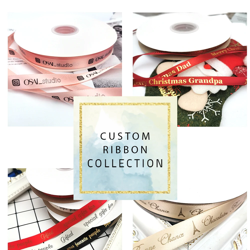 Personalized Brand Logo Printed Ribbon, Golden Edges, Satin Rubban Tape, Wedding Party Favor, Gifts Box Baking Wrapping Bouquet Personalized Brand Logo Printed Ribbon, Golden Edges, Satin Rubban Tape, Wedding Party Favor, Gifts Box Baking Wrapping Bouquet