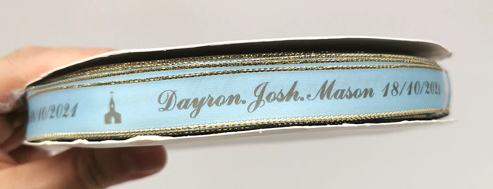Personalized Brand Logo Printed Ribbon, Golden Edges, Satin Rubban Tape, Wedding Party Favor, Gifts Box Baking Wrapping Bouquet Personalized Brand Logo Printed Ribbon, Golden Edges, Satin Rubban Tape, Wedding Party Favor, Gifts Box Baking Wrapping Bouquet