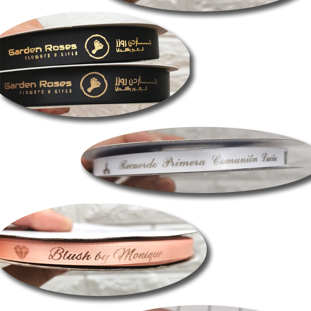 Personalized Brand Logo Printed Ribbon, Golden Edges, Satin Rubban Tape, Wedding Party Favor, Gifts Box Baking Wrapping Bouquet Personalized Brand Logo Printed Ribbon, Golden Edges, Satin Rubban Tape, Wedding Party Favor, Gifts Box Baking Wrapping Bouquet