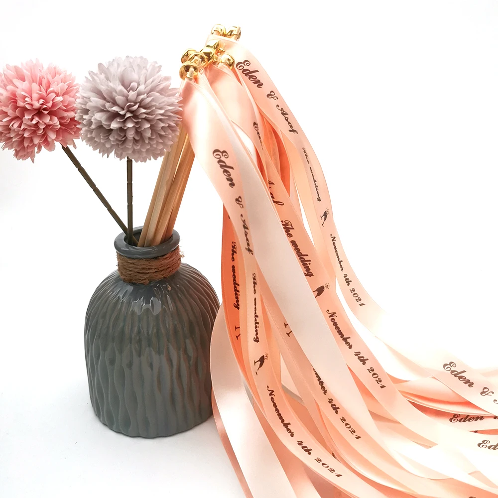 Custom Ribbon Personal Names Printed Satin Rubban Tape Bridal Groom Love Rings Wedding Bouquet Giftbox Bracelet Giveaway Packing