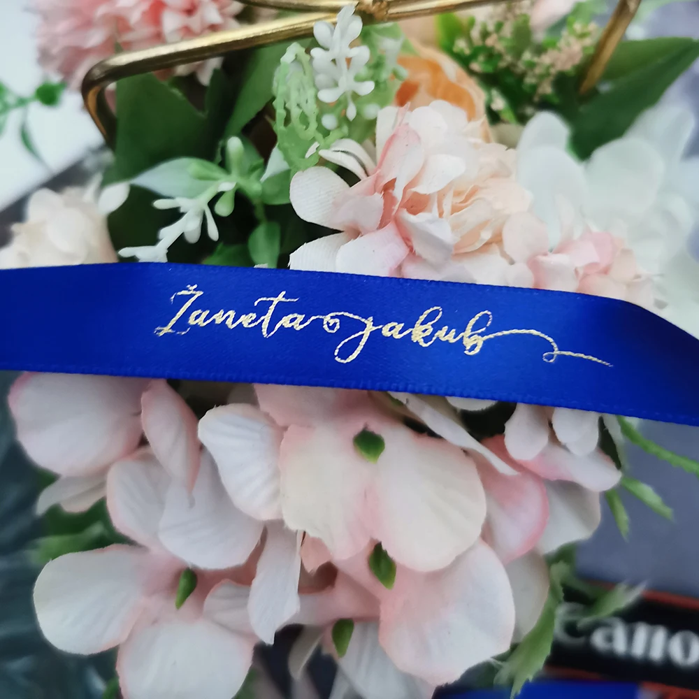Custom Ribbon Personal Names Printed Satin Rubban Tape Bridal Groom Love Rings Wedding Bouquet Giftbox Bracelet Giveaway Packing