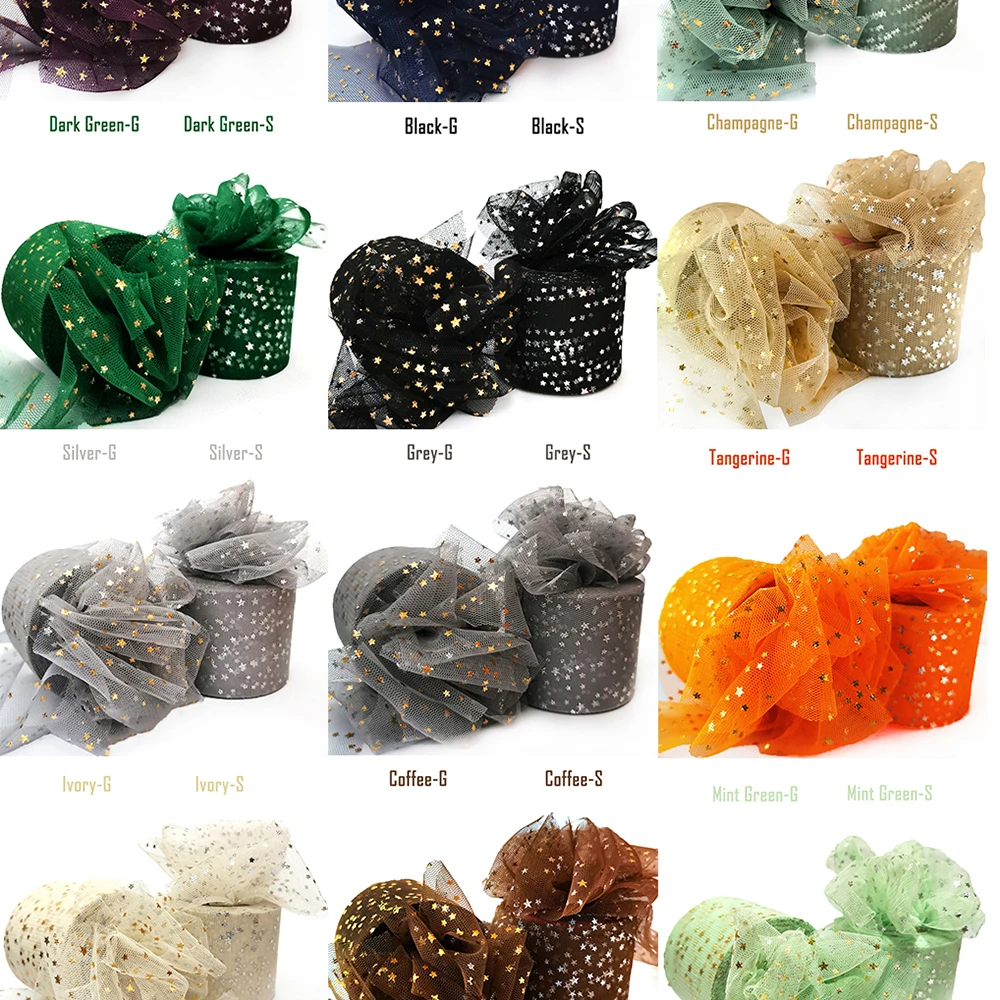25Yards 6cm Star Tulle Confetti Glitter Mesh Baking Cake Topper Tutu Pom Bow Soft Squine Organza DIY Wedding Birthday Decoration
