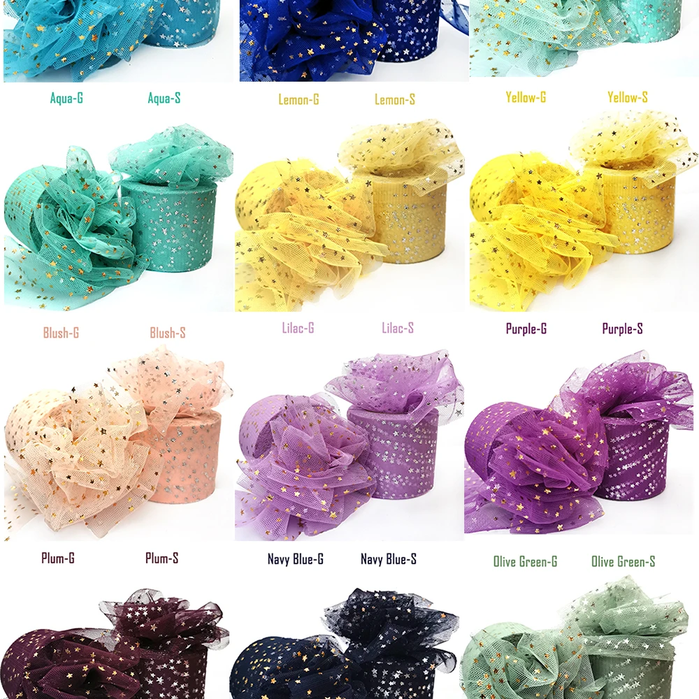 25Yards 6cm Star Tulle Confetti Glitter Mesh Baking Cake Topper Tutu Pom Bow Soft Squine Organza DIY Wedding Birthday Decoration