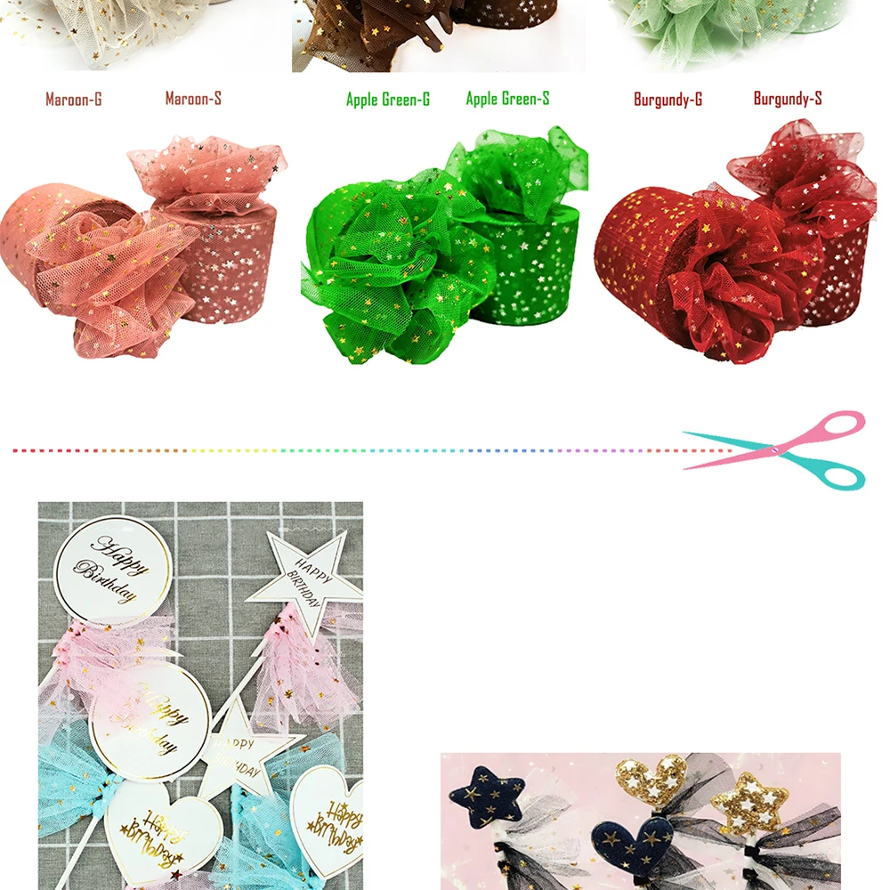 25Yards 6cm Star Tulle Confetti Glitter Mesh Baking Cake Topper Tutu Pom Bow Soft Squine Organza DIY Wedding Birthday Decoration
