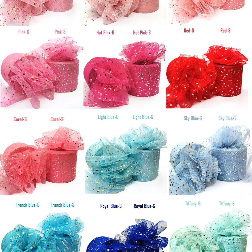 25Yards 6cm Star Tulle Confetti Glitter Mesh Baking Cake Topper Tutu Pom Bow Soft Squine Organza DIY Wedding Birthday Decoration