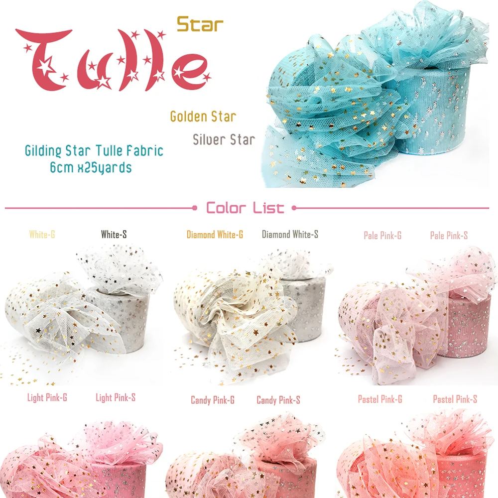 25Yards 6cm Star Tulle Confetti Glitter Mesh Baking Cake Topper Tutu Pom Bow Soft Squine Organza DIY Wedding Birthday Decoration