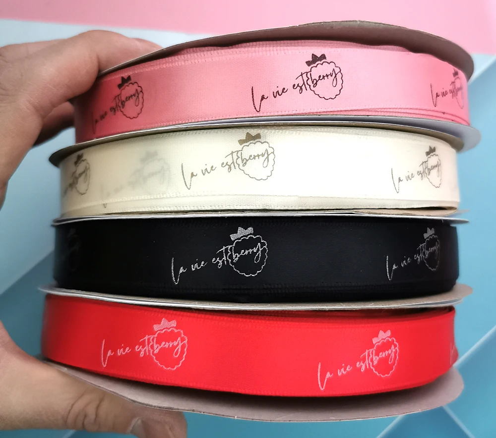 10mm-75mm Custom Printed Ribbon Personal Logo Rubban Giftbox Baking Wrap Wedding Birthday Anniversary Bracelet DIY Bow Making