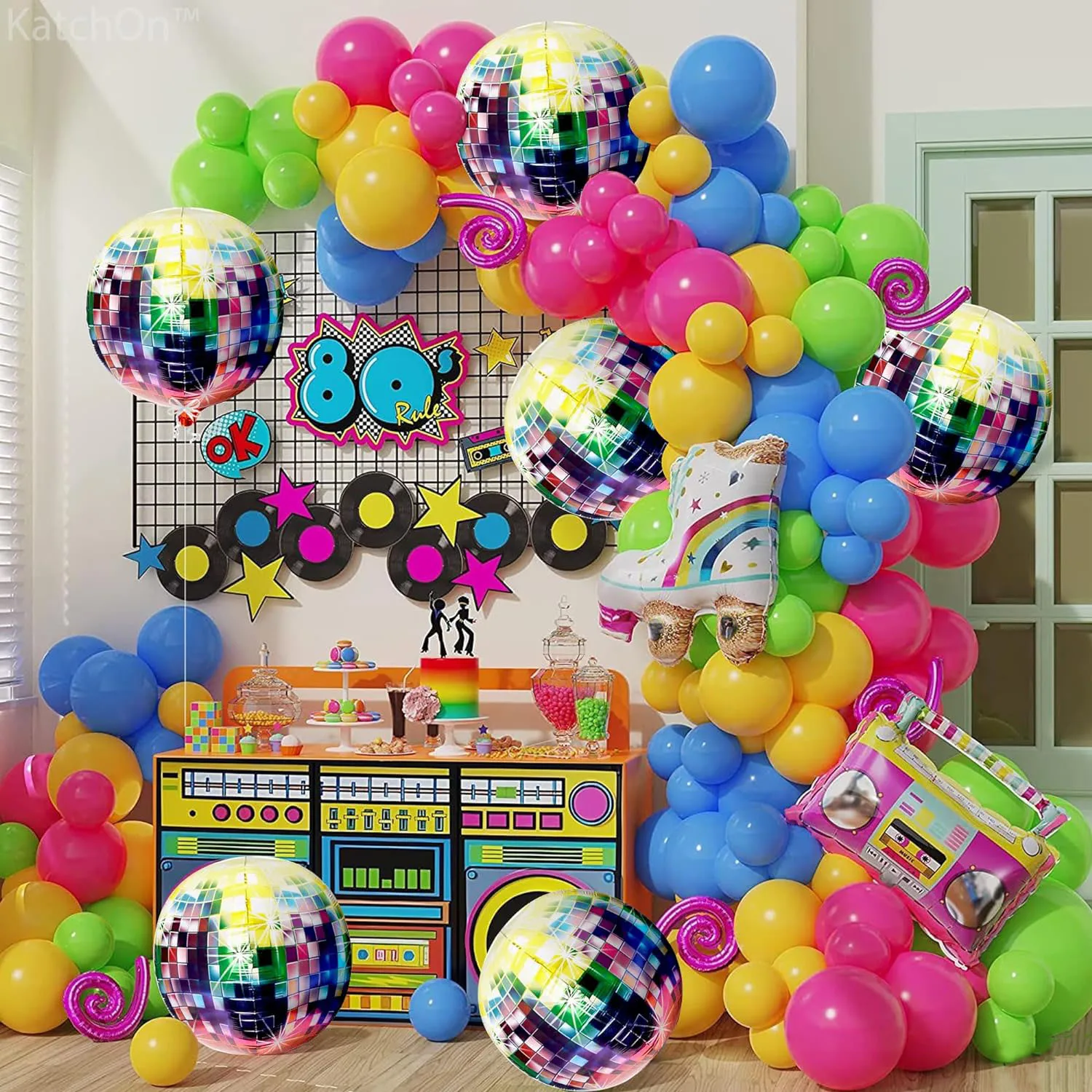 7pcs/set, large multi-color disco balloons,disco party decorations | Silver disco balloons for 80s and 70s party decorations