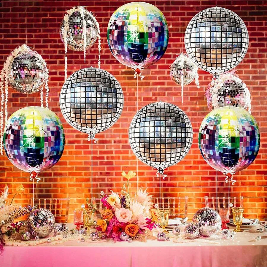 7pcs/set, large multi-color disco balloons,disco party decorations | Silver disco balloons for 80s and 70s party decorations