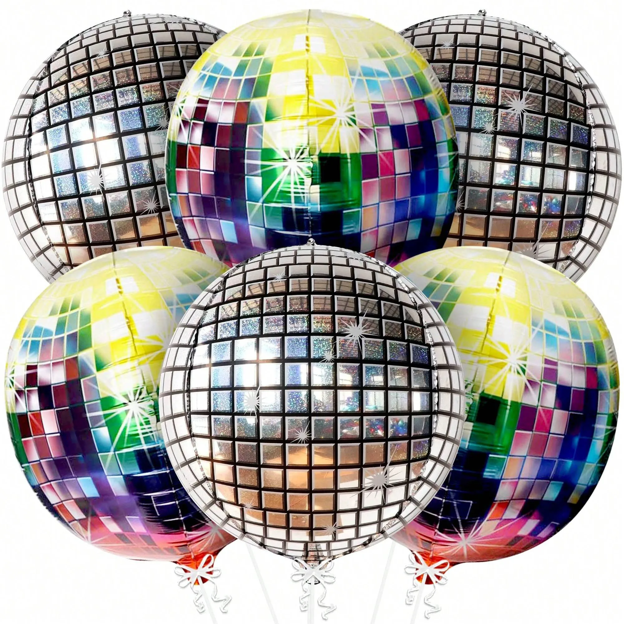 7pcs/set, large multi-color disco balloons,disco party decorations | Silver disco balloons for 80s and 70s party decorations
