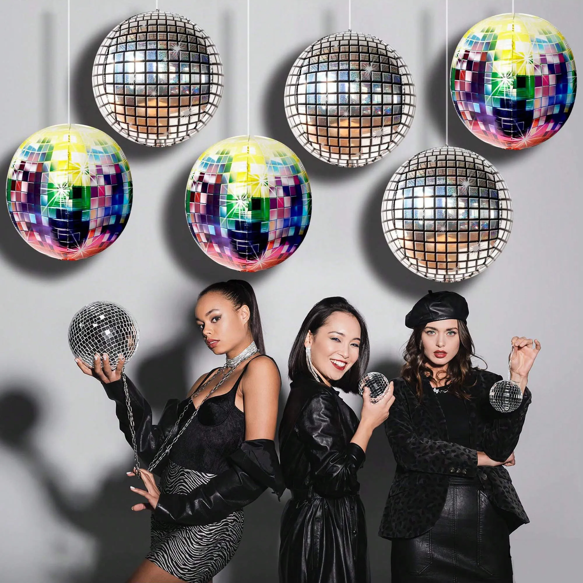 7pcs/set, large multi-color disco balloons,disco party decorations | Silver disco balloons for 80s and 70s party decorations