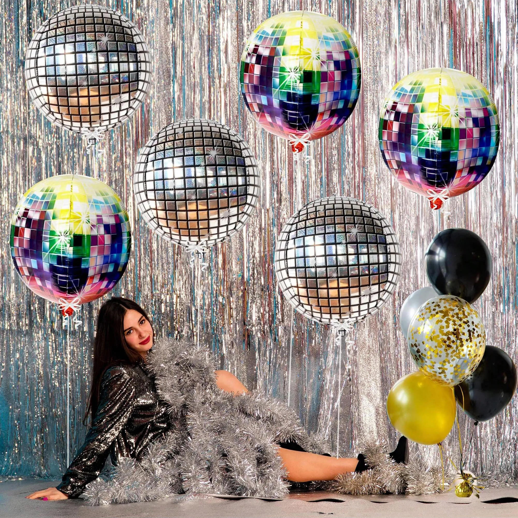 7pcs/set, large multi-color disco balloons,disco party decorations | Silver disco balloons for 80s and 70s party decorations