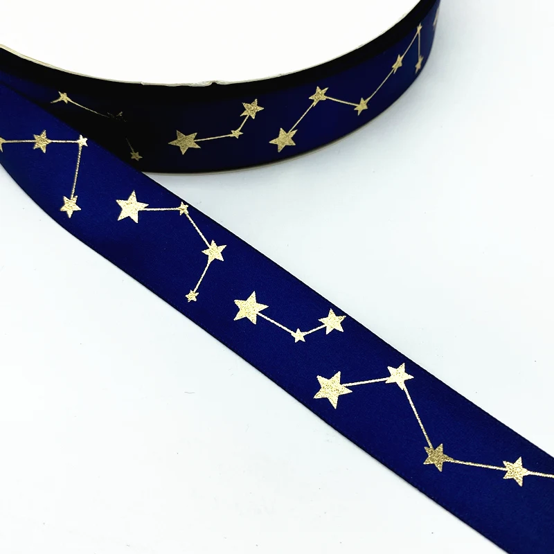 25mm Navy Blue High Quality Bronzing Ribbon Polyester Satin  Gift Wrapping Wedding Decoration Hair Bows DIY