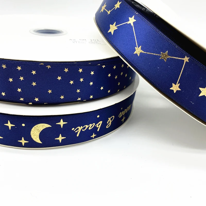 25mm Navy Blue High Quality Bronzing Ribbon Polyester Satin  Gift Wrapping Wedding Decoration Hair Bows DIY