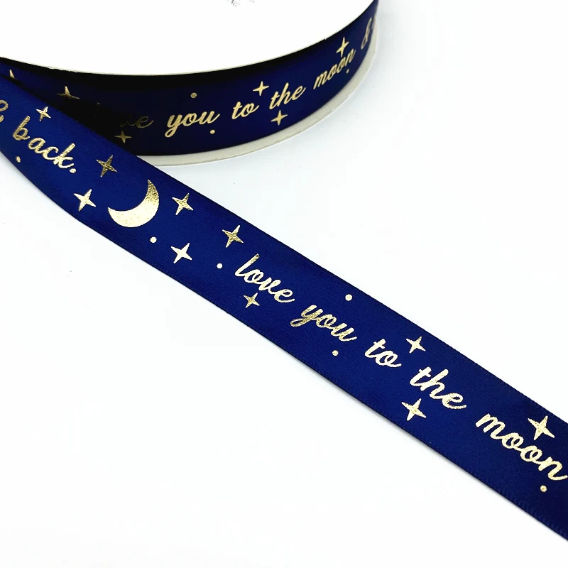 25mm Navy Blue High Quality Bronzing Ribbon Polyester Satin  Gift Wrapping Wedding Decoration Hair Bows DIY