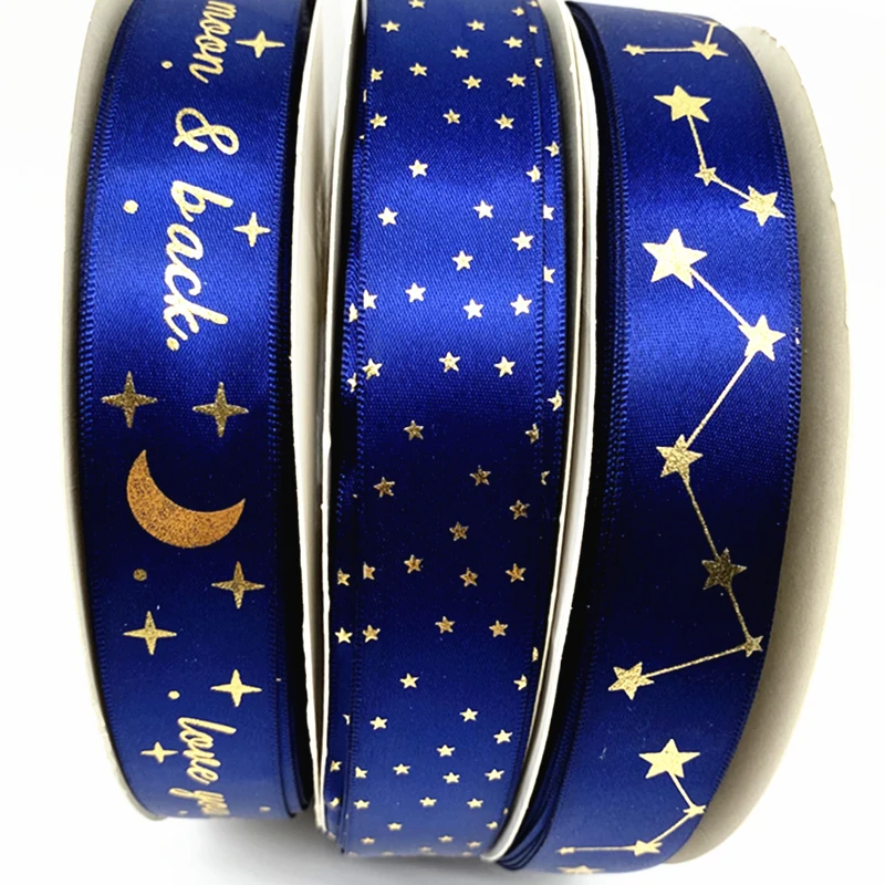 25mm Navy Blue High Quality Bronzing Ribbon Polyester Satin  Gift Wrapping Wedding Decoration Hair Bows DIY