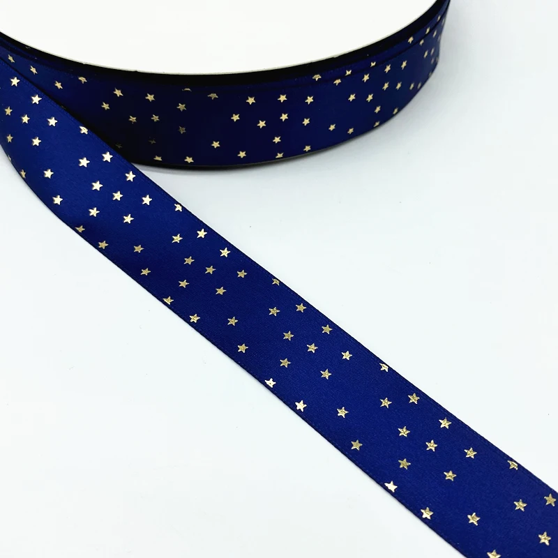 25mm Navy Blue High Quality Bronzing Ribbon Polyester Satin  Gift Wrapping Wedding Decoration Hair Bows DIY