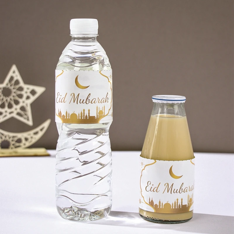 10pcs Ramadan Kareem Bottle Labels Wrapper Adhesive Stickers EID Mubarak Decor 2025 for Home Water Bottle Cover Ramadan Decor