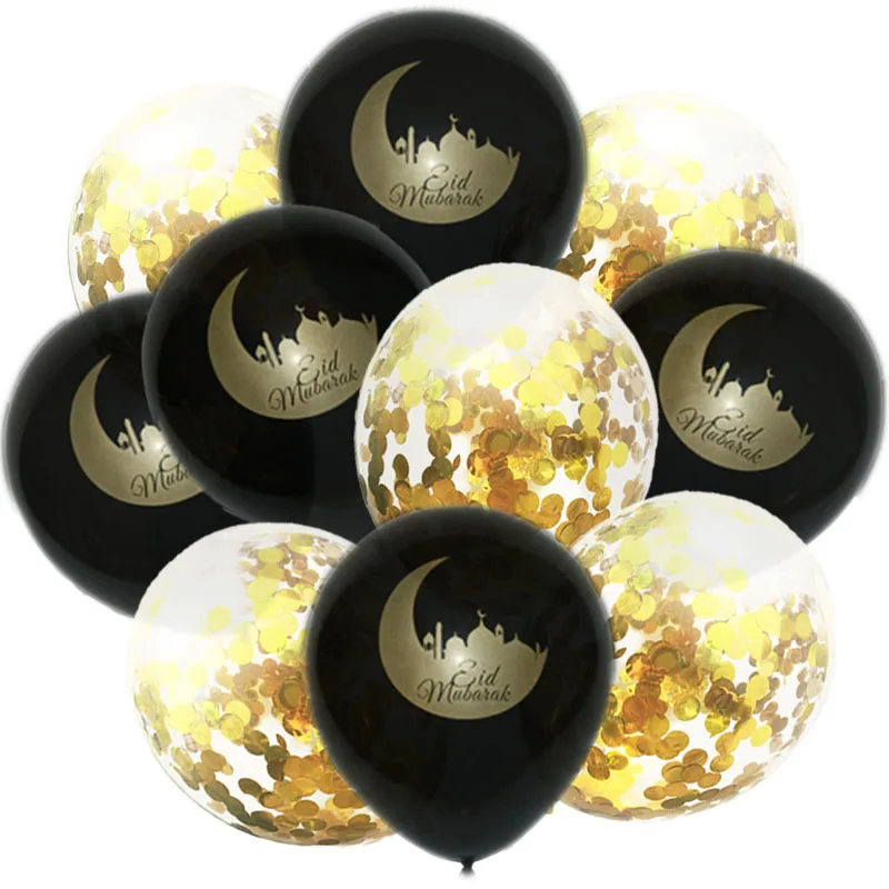 10pcs EID MUBARAK Latex Balloon Gold Silver Rose Gold Ramadan Mubarak for Home Party Decoration 2024