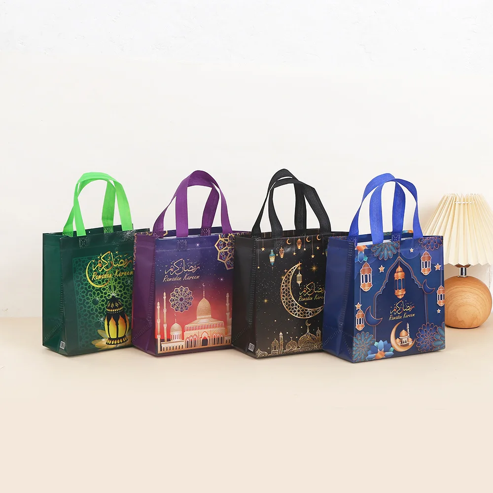 4/8/pcs Ramadan Mubarak Non-woven Gift Bags with Handles Eid Party Favor Treat Candy Bag for Eid Mubarak Muslim Party Decoration