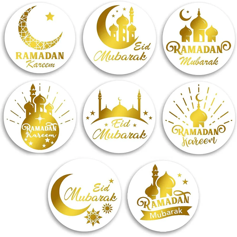 500Pcs Ramadan Stickers Eid Mubarak Paper Seal Lable Gift Box Candy Bag Decoration 2024 Ramadan Kareem Islam Muslim Party Supply