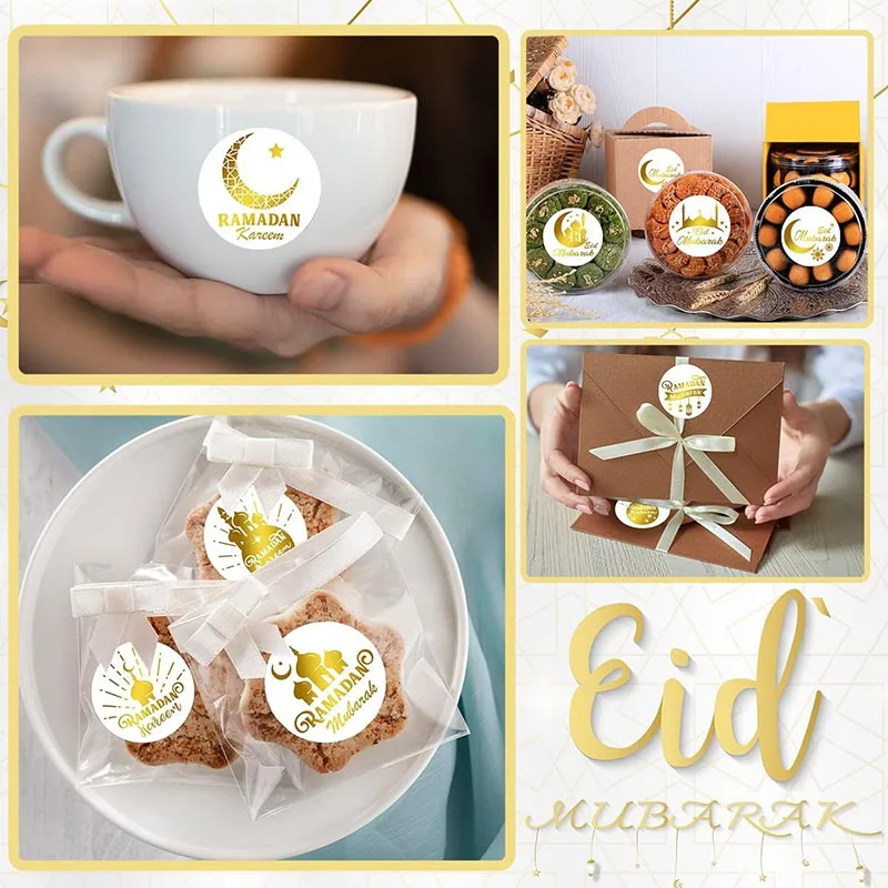 500Pcs Ramadan Stickers Eid Mubarak Paper Seal Lable Gift Box Candy Bag Decoration 2024 Ramadan Kareem Islam Muslim Party Supply