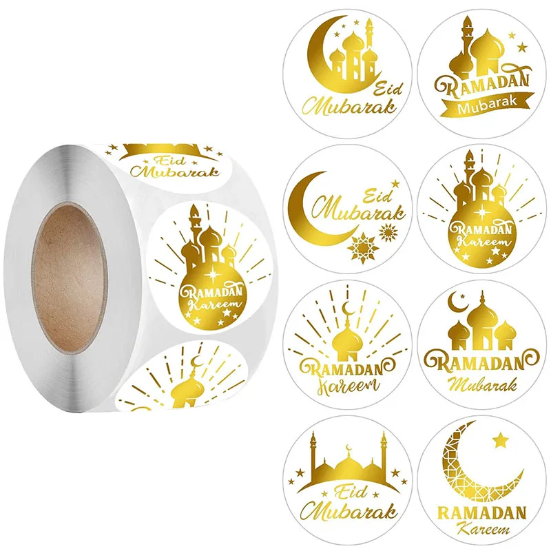 500Pcs Ramadan Stickers Eid Mubarak Paper Seal Lable Gift Box Candy Bag Decoration 2024 Ramadan Kareem Islam Muslim Party Supply