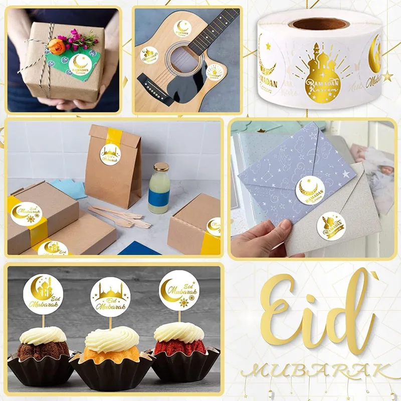 500Pcs Ramadan Stickers Eid Mubarak Paper Seal Lable Gift Box Candy Bag Decoration 2024 Ramadan Kareem Islam Muslim Party Supply