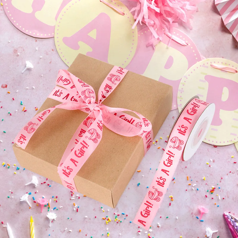 10yard/roll It's A Boy/Girl Printed Ribbon DIY Card Gift Wrapping Supplies Gender Reveal Baby Shower Gift Packaging Satin Ribbon