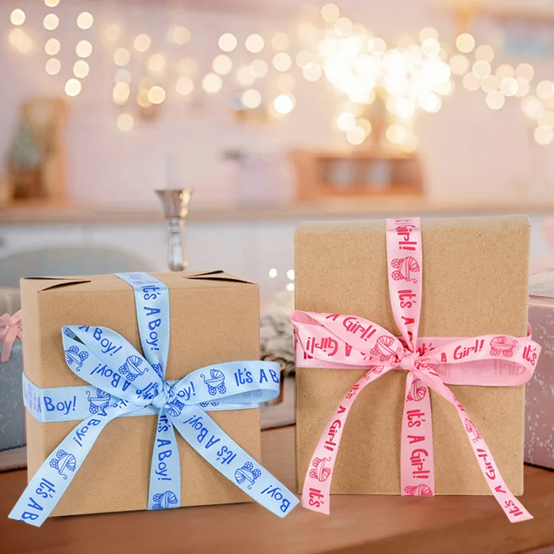 10yard/roll It's A Boy/Girl Printed Ribbon DIY Card Gift Wrapping Supplies Gender Reveal Baby Shower Gift Packaging Satin Ribbon