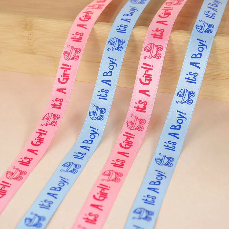 10yard/roll It's A Boy/Girl Printed Ribbon DIY Card Gift Wrapping Supplies Gender Reveal Baby Shower Gift Packaging Satin Ribbon